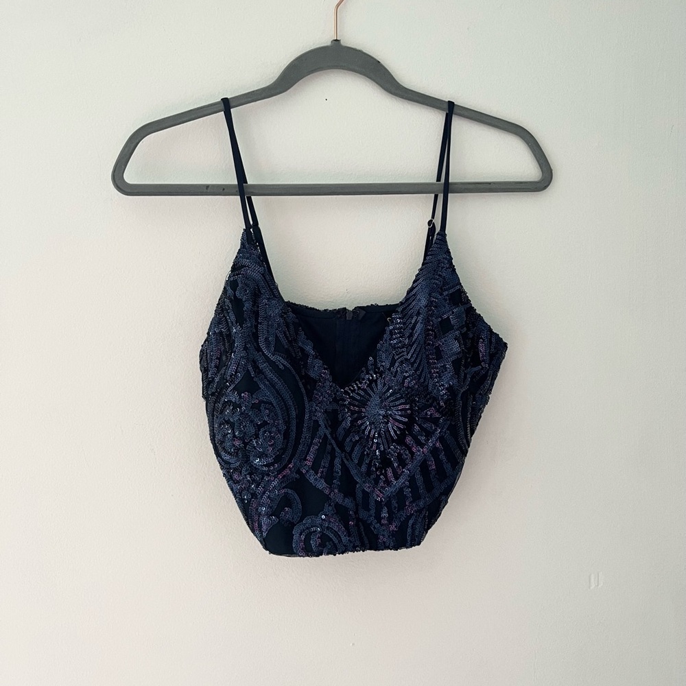 Elegant Dark Blue Navy Sequin Women's Top